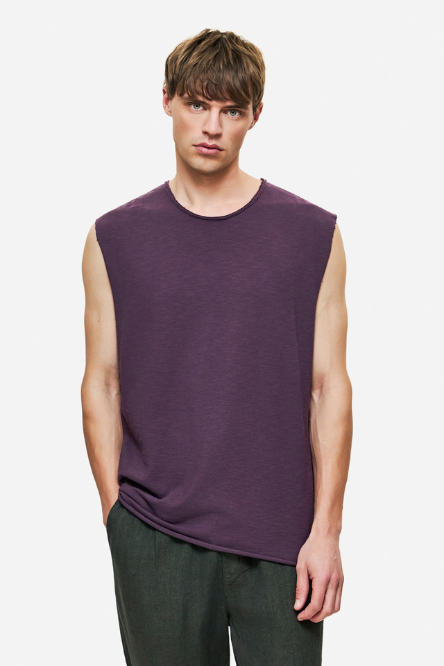 Slub Tank Top with Raw Edges