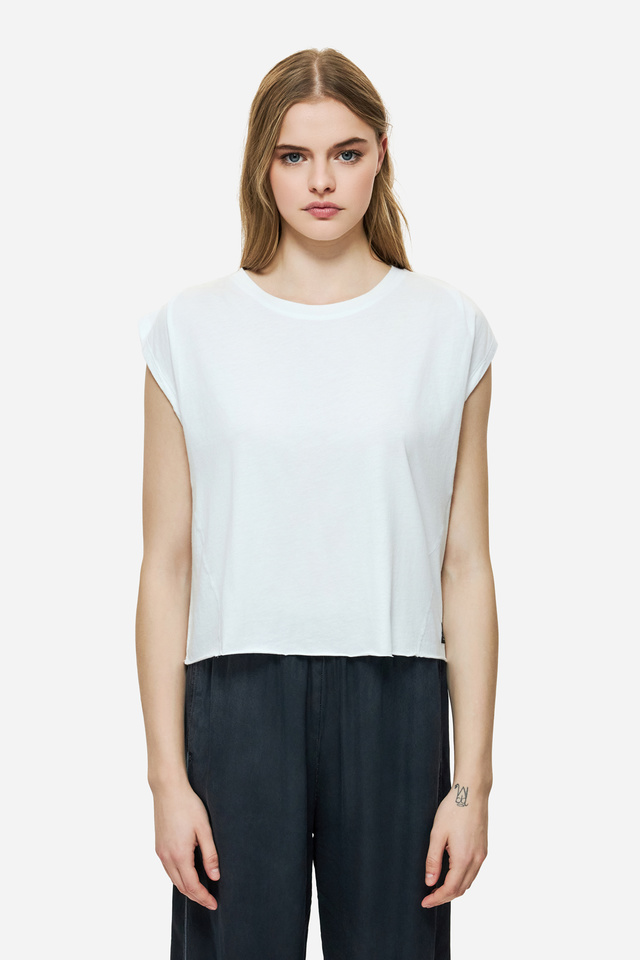 Boxy T-Shirt με Λεπτομέρεια στα Μανίκια