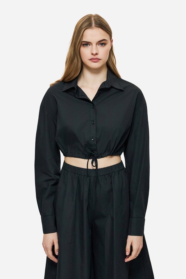 CROPPED SHIRT WITH DRAWSTRING
