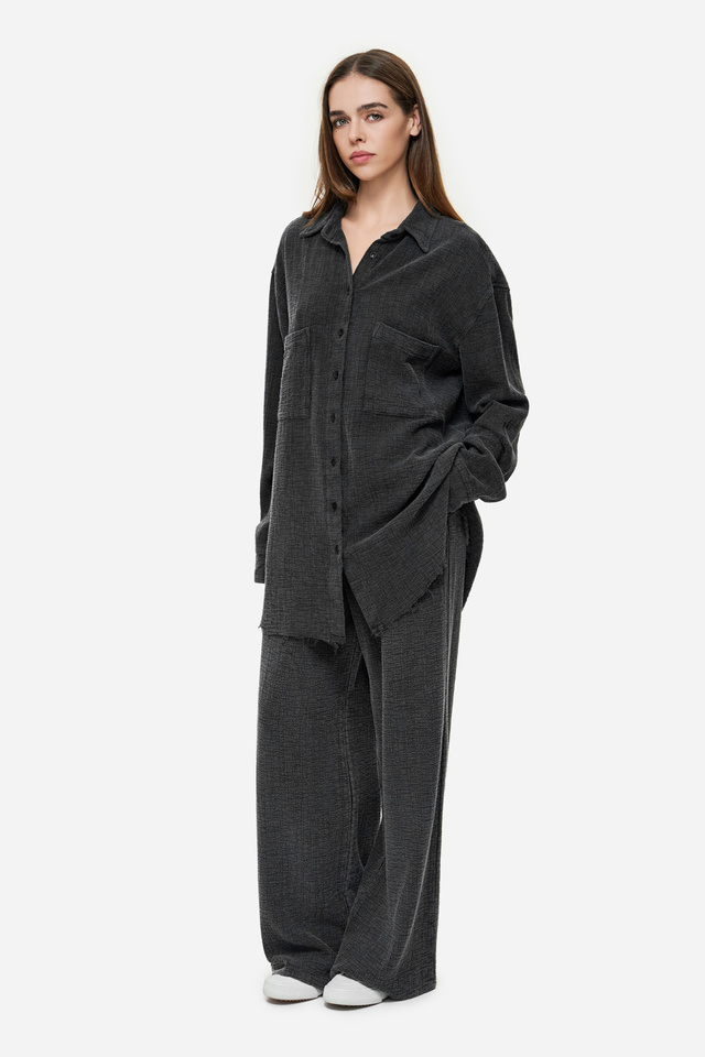 Wide Leg Pants with Raw Edge Details