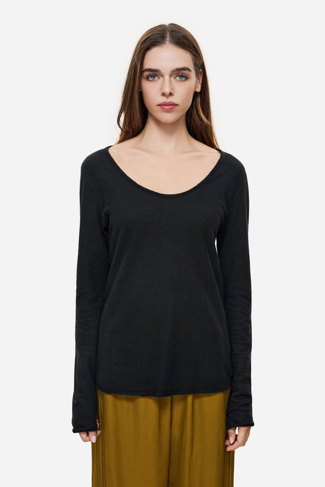 Linen Blend Long Sleeve Top