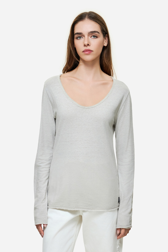 Linen Blend Long Sleeve Top