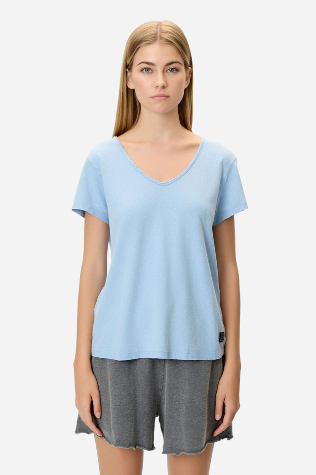 V-Neck T-Shirt από Linen Blend Ύφασμα
