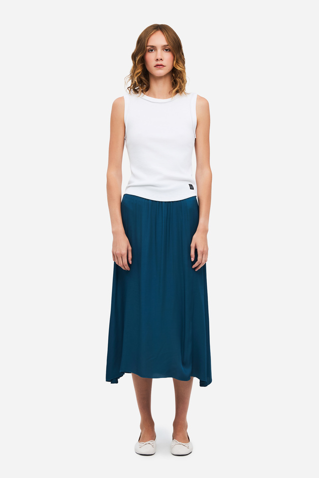 Women's Fluid Midi Skirt with Elastic Waist