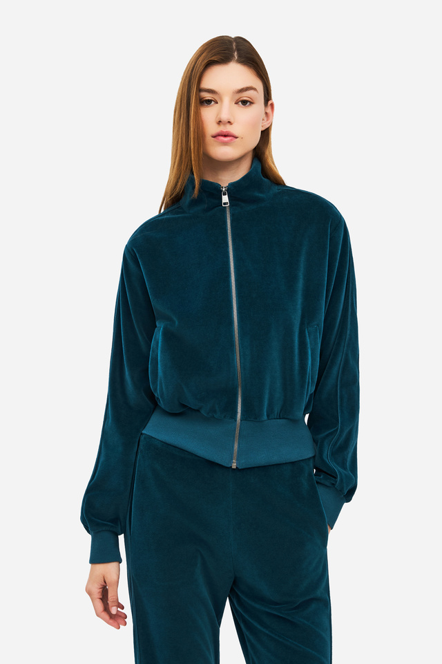 Γυναικεία Funnel Neck Velvet Full Zip Ζακέτα