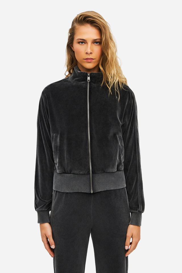 Γυναικεία Funnel Neck Velvet Full Zip Ζακέτα
