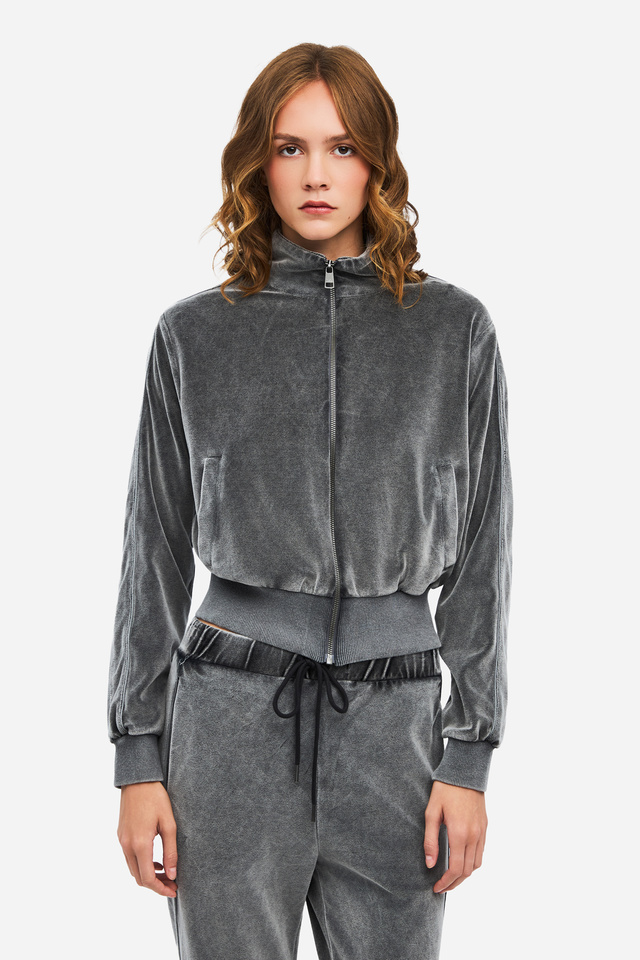 Women's Funnel Neck Velvet Full Zip Jacket