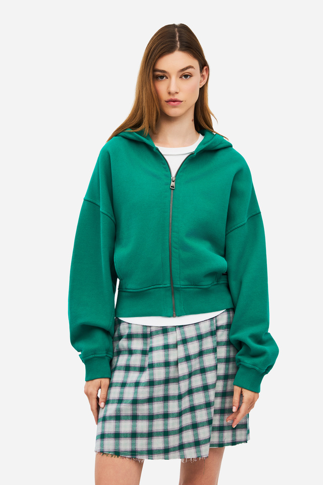 Women's Cropped Full Zip Hoodie with Seaming
